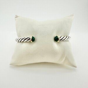 David Yurman Cable Cuff Bracelet w/ Green Onyx & 14K Yellow Gold - Large